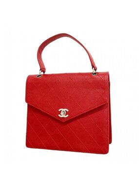 Chanel Handbag Quilted Caviar Leather Red Silver
